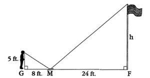 A graph showing the angles between a man and a flag pole. 