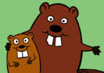 An image of two cartoon beavers standing together. 