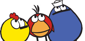An Image of Peep, Chirp and Quack standing together and looking up.