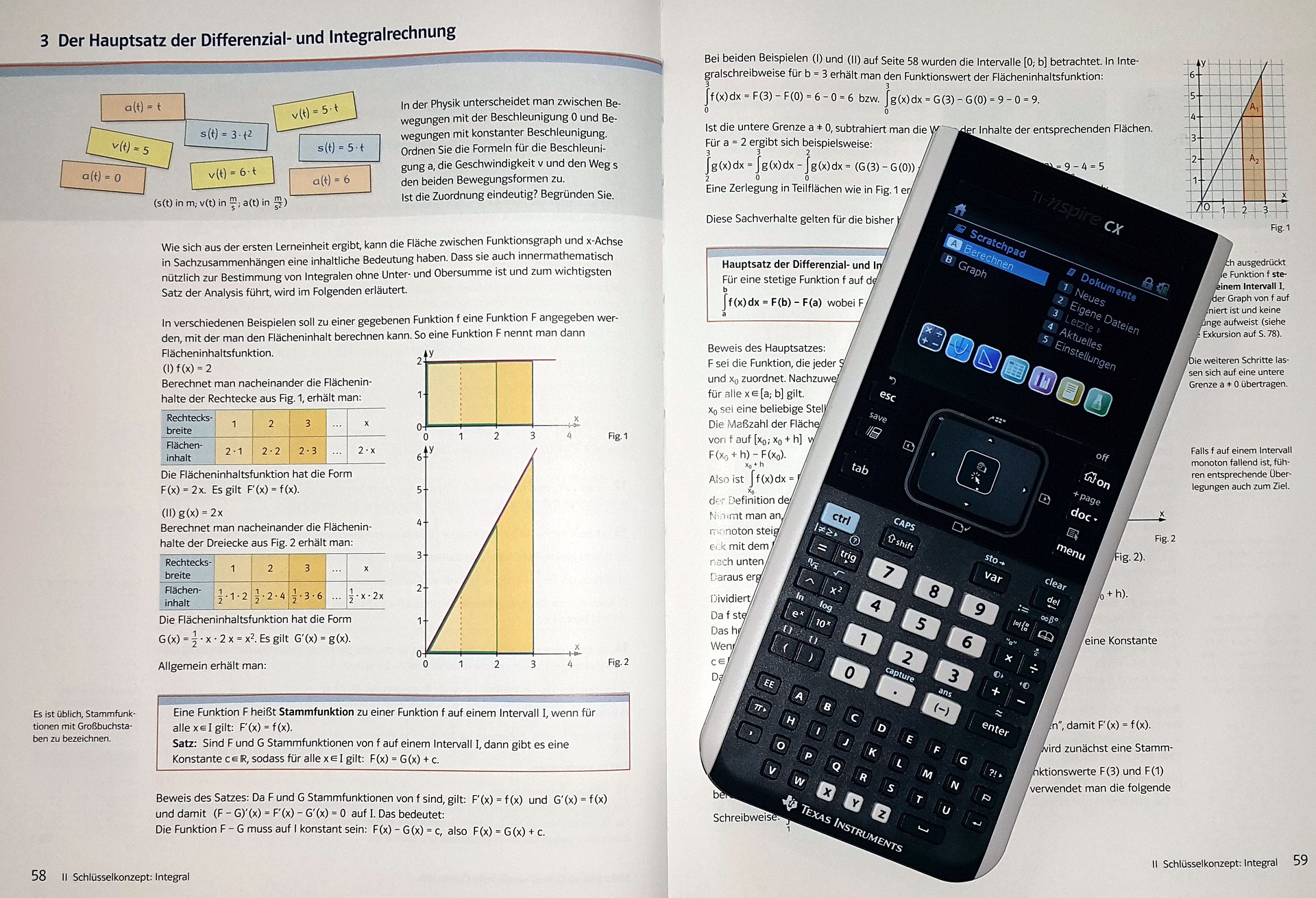 A photograph of a graphing calculator on top of an open math textbook.