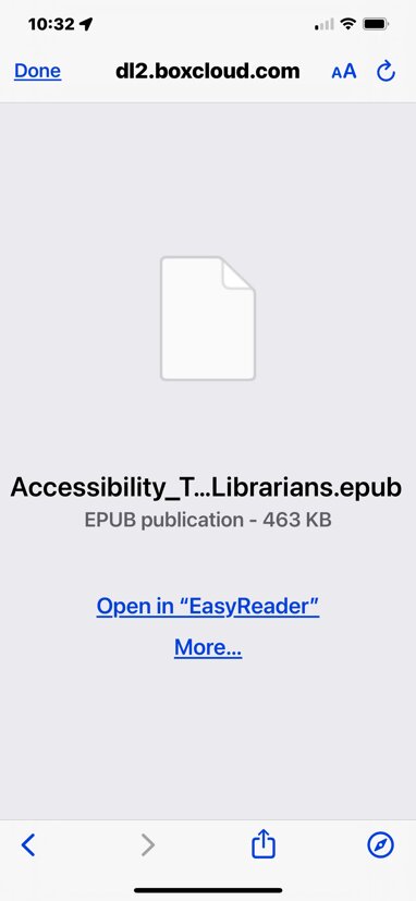 iPhone Screenshot: Accessible_Training_Module_for_Librarians.ebub Open in "EasyReader" More...